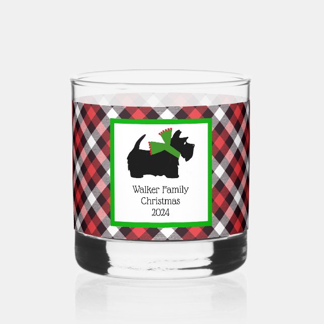 Customised Scotty Dog and Tartan Christmas Whiskey Glass (Front)