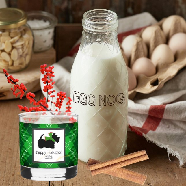 Customised Scotty Dog and Tartan Holiday Whiskey Glass (A homemade egg nog will be delicious in this customized Scottie Christmas glass!)