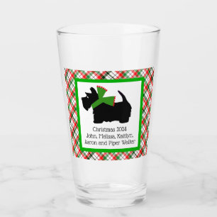 Customised Scotty Dog and Tartan Merry Christmas Glass