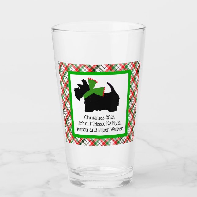 Customised Scotty Dog and Tartan Merry Christmas Glass (Front)