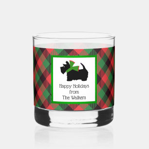 Customised Scotty Dog and Tartan Merry Christmas Whiskey Glass