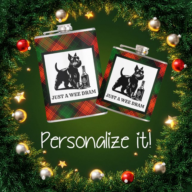 Customised Scotty Dog and Tartan Wee Dram  Hip Flask (Creator Uploaded)