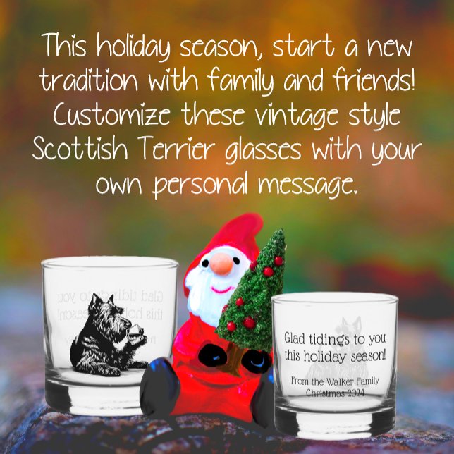 Customised Scotty Dog Christmas Rocks Whiskey Glass (Always trendy and popular! Scottish Terriers and Christmas!)