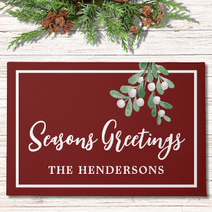 Customised Seasons Greetings Maroon Christmas Doormat