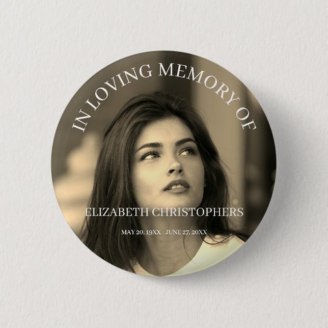 Customised Sepia Photo Funeral Memorial Button (Front)