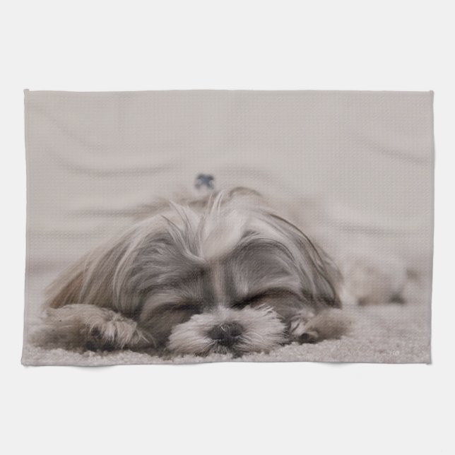 Customised Shih tzu Kitchen Towel, Sleeping Dog Tea Towel (Horizontal)