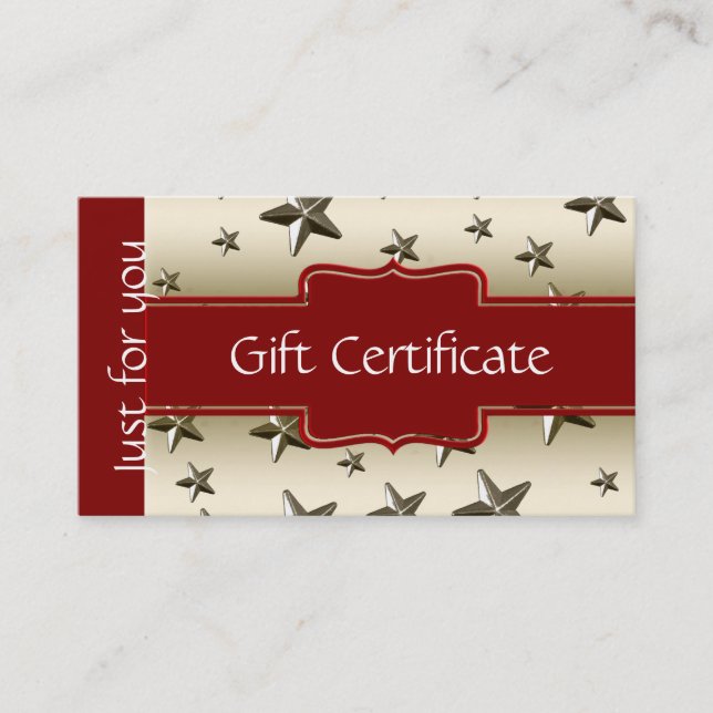 Customised Shiny Gold Stars Gift Certificate (Front)