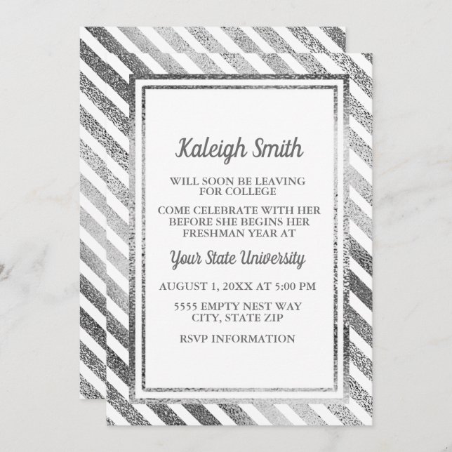 Customised Silver White College Trunk Party Invite (Front/Back)