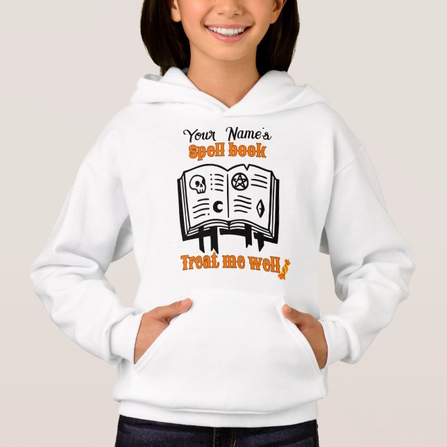 customised Spell book, treat me well  funny Hallow (Front)