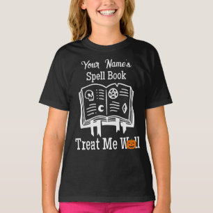customised Spell book, treat me well  funny Hallow T-Shirt