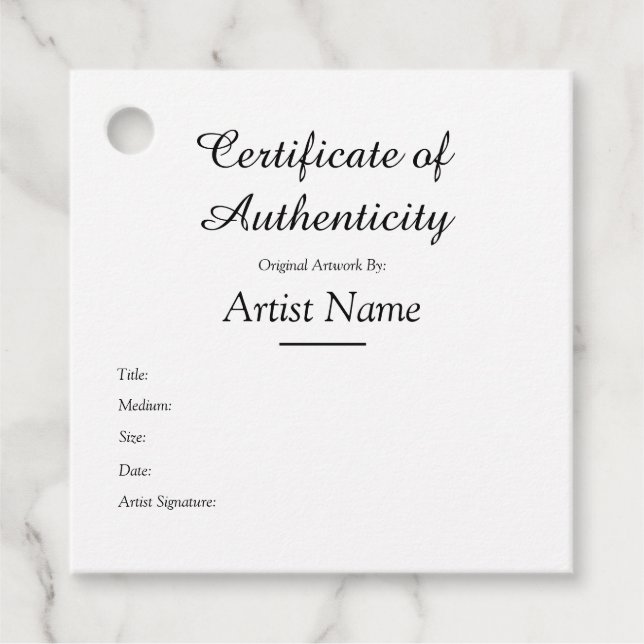 Customised Square Certificate of Authenticity Tag (Front)