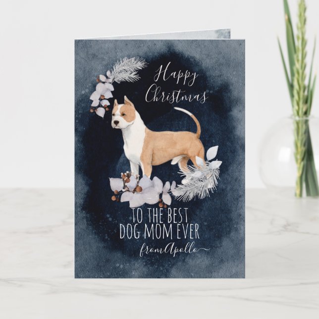 Customised Staffordshire Bull Terrier Christmas Holiday Card (Front)