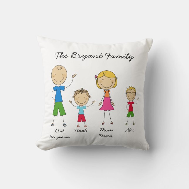 Customised Stick Figure Family MOJO Pillow (Front)