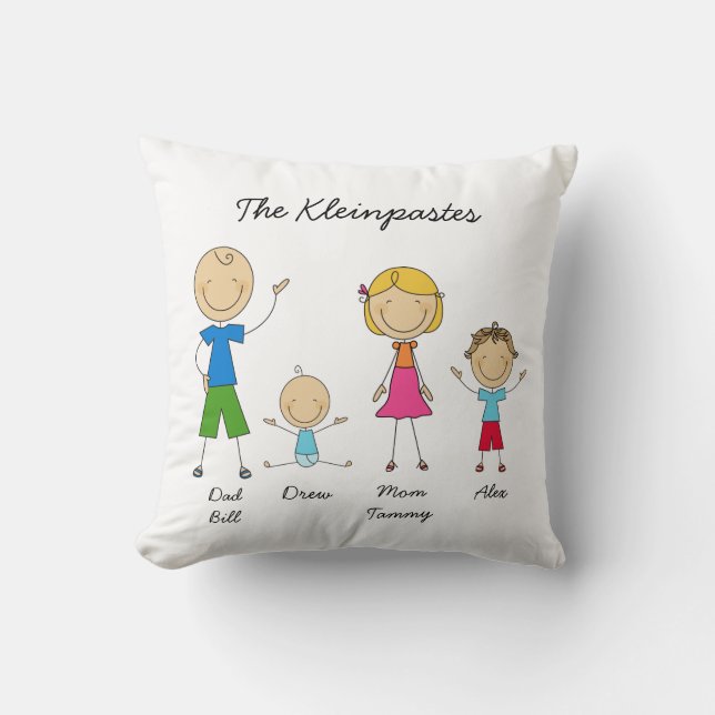 Customised Stick Figure Family MOJO Pillow (Front)