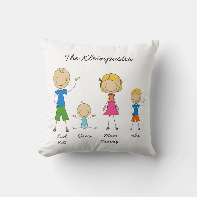 Customised Stick Figure Family MOJO Pillow (Front)