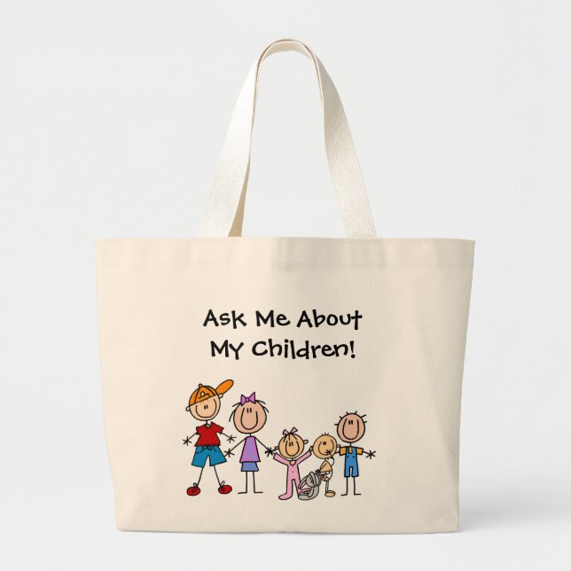 Customised Stick Figure Kids Family Tote Bag (Front)