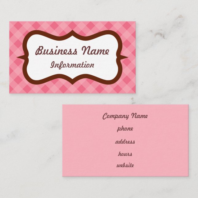 Customised Strawberry Pink Gingham Business Card (Front/Back)