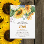 Customised Sunflowers Eucalyptus 16th Birthday Postcard<br><div class="desc">Beautiful yellow sunflowers and green leaves customised 16th birthday party invitation for teen girls.  You can change the text on this card for a birthday party for any age you are celebrating.</div>