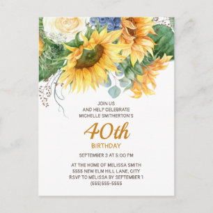 Customised Sunflowers Eucalyptus 40th Birthday Postcard