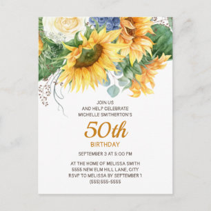Customised Sunflowers Eucalyptus 50th Birthday Postcard