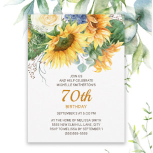 Customised Sunflowers Eucalyptus 70th Birthday Postcard