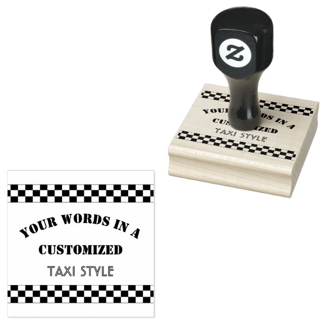 Customised Taxi Style Text with Chequerboard Trim Rubber Stamp (Stamped)