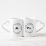 Customised Tea-for-Two Mug Set<br><div class="desc">A hand-drawn pen and ink wreath features text that is full customisable. Whether you're a newlywed or been together for years,  these mugs will bring smiles over morning coffee breaks.</div>