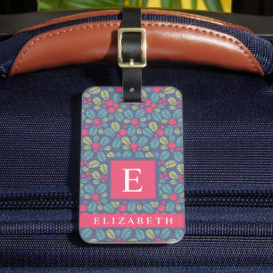 Customised Teal Blue Floral Pink Green Flowers Luggage Tag