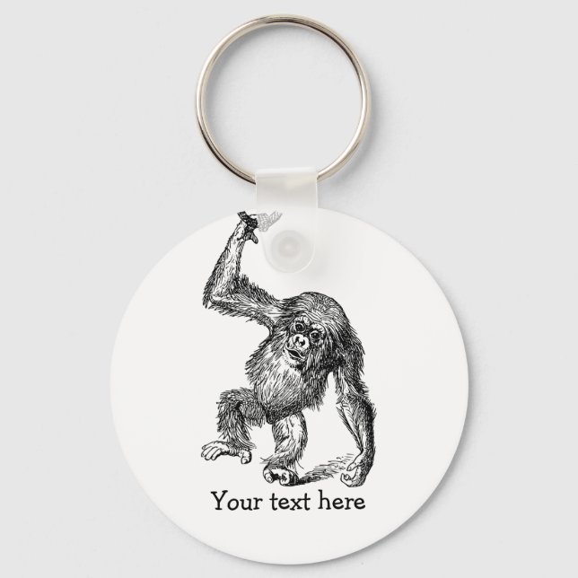 Customised text cute baby chimpanzee key ring (Front)