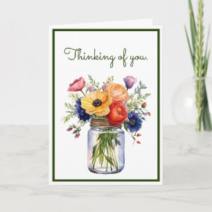 Customised Thinking of You Watercolor Flowers  Card