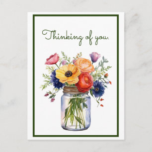 Customised Thinking of You Watercolor Flowers  Postcard