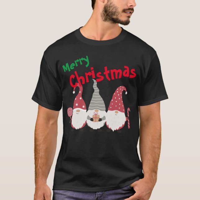 Customised Three Cute Christmas Gnome T-shirt (Front)
