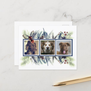 Customised Three Pet Photo Christmas Holiday Postcard