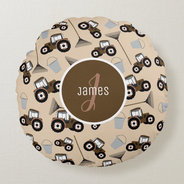 Customised Tractor Truck Pattern Farm Equipment Round Cushion (Front)