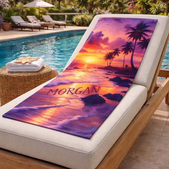 Customised Tropical Sunset Beach – Dreamy Coastal Bath Towel Set (Creator Uploaded)