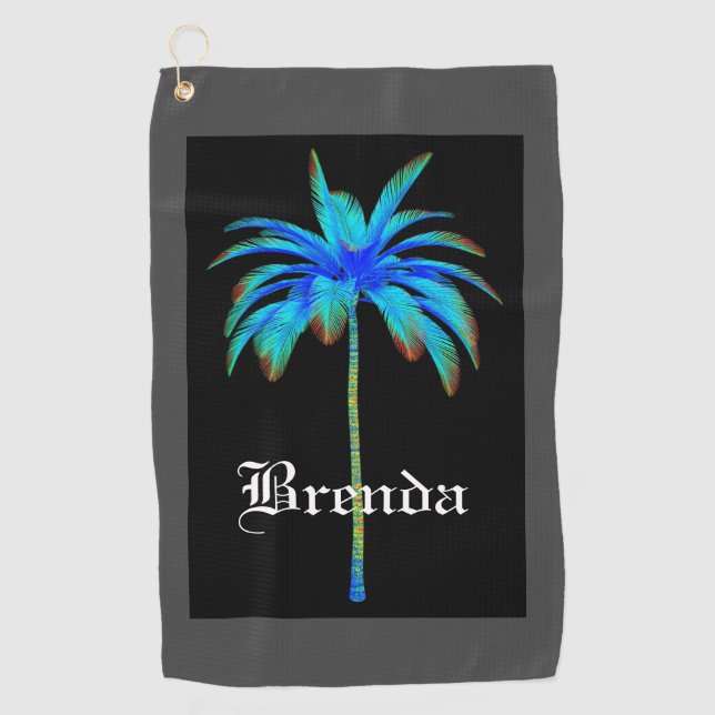 Customised Tropical Turquoise Palm Tree Golf Towel (Front)