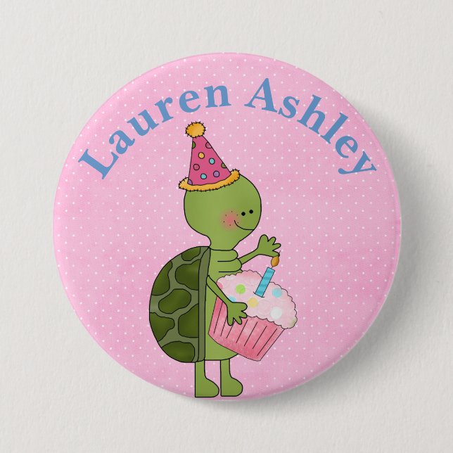 Customised Turtle and Cupcake  Birthday Button (Front)
