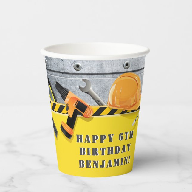 Customised Under Construction Birthday Paper Cups (Front)