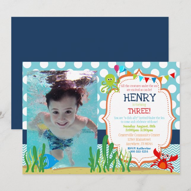 Customised Under the Sea Birthday Party Invitation (Front/Back)