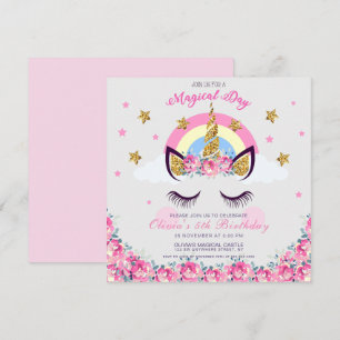 Customised Unicorn Floral 5th Birthday Invitation