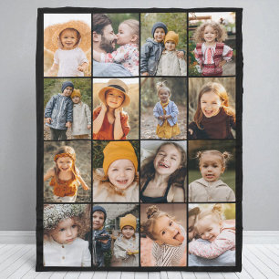 Customised Unique Colour 16 Photo Collage Modern Fleece Blanket