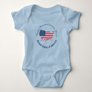 Customised United States of America Flag Map Blue Baby Bodysuit