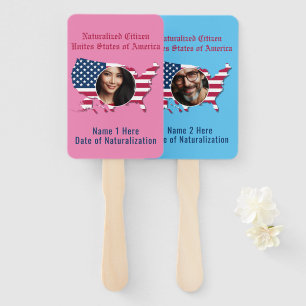 Customised USA Naturalised Citizen His Hers Photo Hand Fan