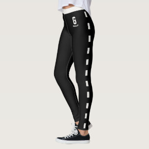 Customised Vacation Black Neutral Pattern Monogram Leggings