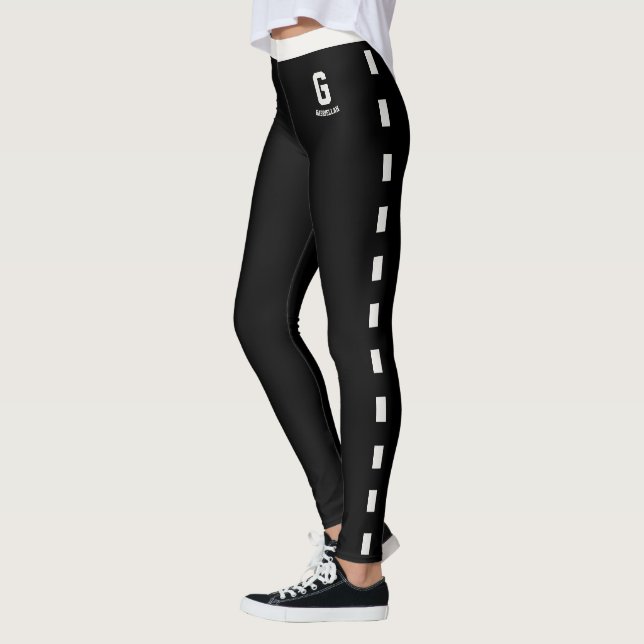Customised Vacation Black Neutral Pattern Monogram Leggings (Left)