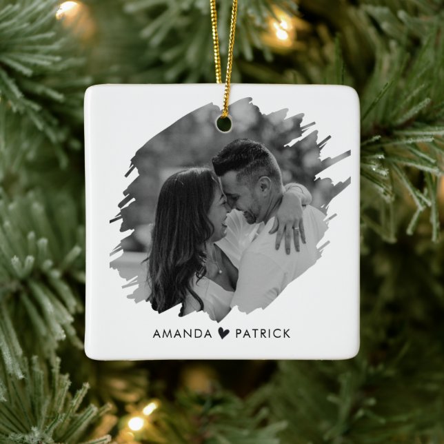 Customised Valentines Day Modern Photo Couple Ceramic Ornament (Tree)