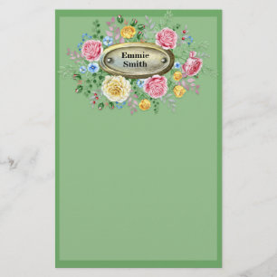 Customised Vintage Pink Yellow Floral Greenery Stationery