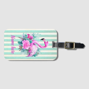 Customised Vintage Tropical Pink Flamingo Luggage Tag