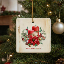 Customised Vintage Watercolor Candles & Poinsettia
