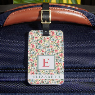 Customised Watercolor Floral Green Pink Flowers Luggage Tag